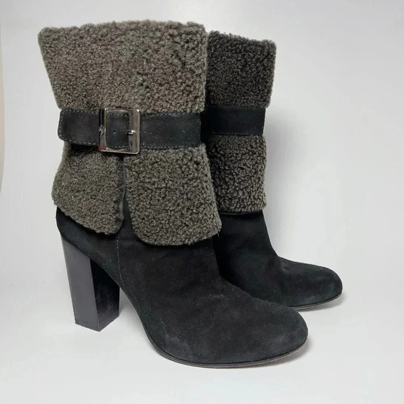 Donald J Pliner Carmen Sherpa Heeled  Buckle Booties - Picture 1 of 12